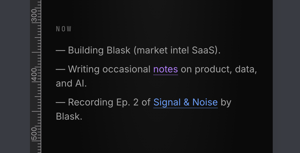 NOW section on mobile - "and AI." orphaned, "by Blask." orphaned